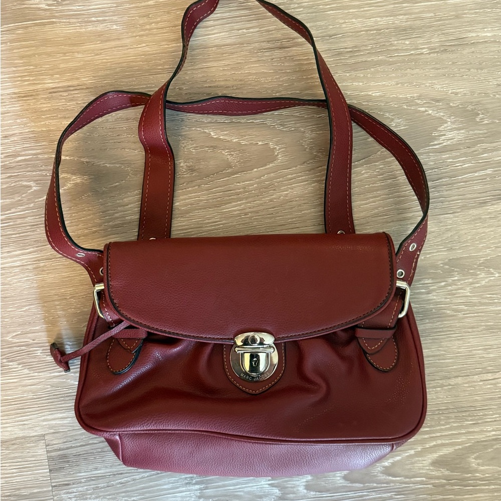 Marc Jacobs Red Leather Shoulder Bag with Silver Hardware Y2K